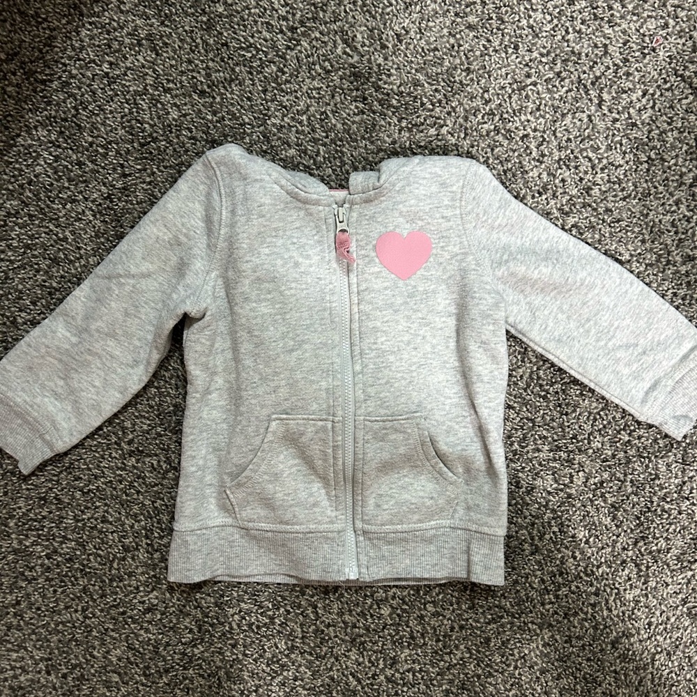 Gray Kids Zip-Up Hoodie with Pink Heart